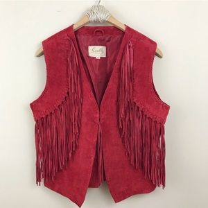 Red Fringe Genuine Suede Scully Jacket Vest